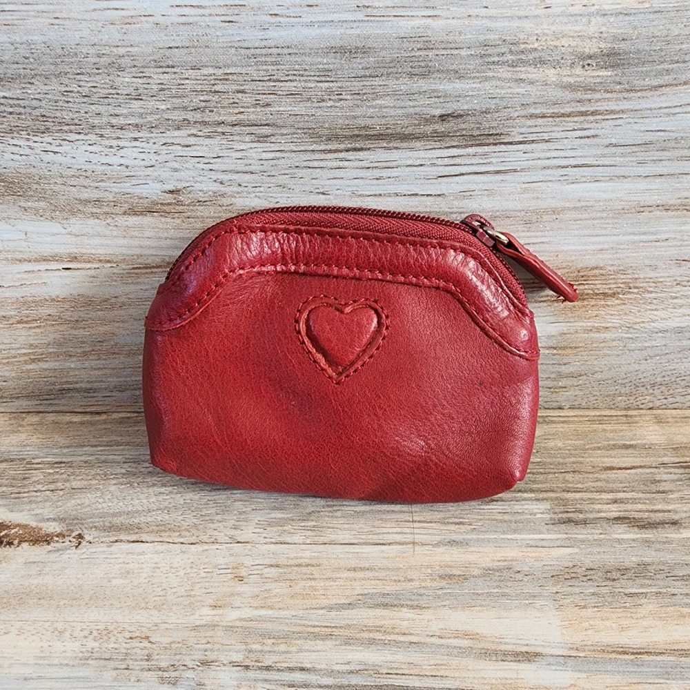 Brighton Red Leather Heart Coin Purse Zipper Pouch Small Wallet